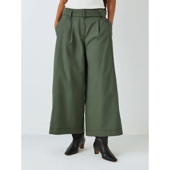 Max Mara Weekend Recco Wide Leg Pants Green Size 12 IT 46 Belted Culotte Ankle - Picture 11 of 12